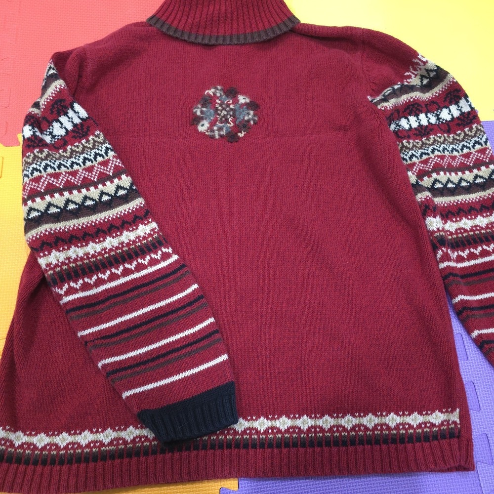 Erika Woman Red Fair Isle Knit Turtleneck Sweater‎ Embroidered Size 1X Ramie...